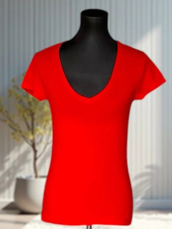 T-shirt col V rouge vif – Petit Bateau 16A - 36/38