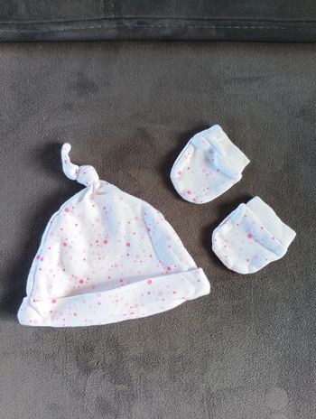 Ensemble bonnet + moufles bébé Fille Naissance 0 mois étoiles