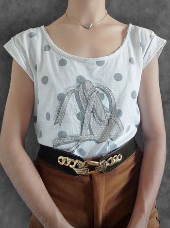 Tee-shirt blanc ballerine pois gris vintage / Chipie - 38/M à 40/L
