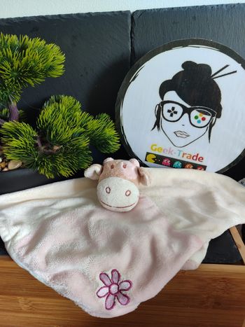 doudou noukie's vache Lola ancien vintage rose jaune crème fleur blanc marron