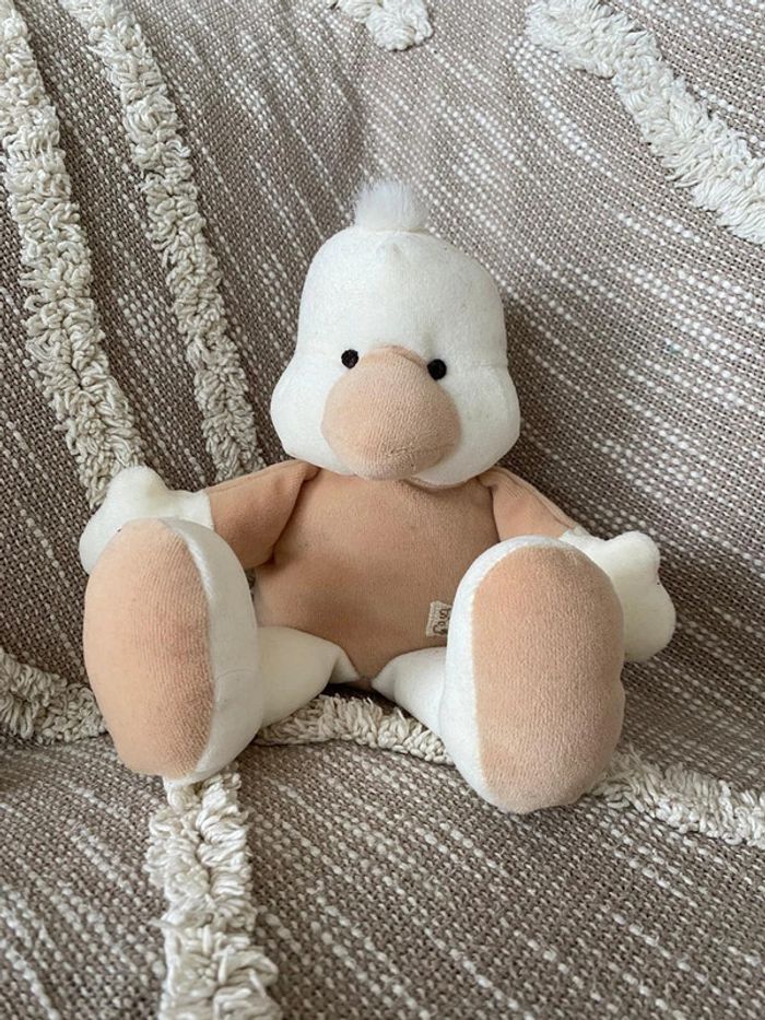 Peluche doudou Tiamo collection 28cm Canard oiseau marron beige et blanc très bon état
