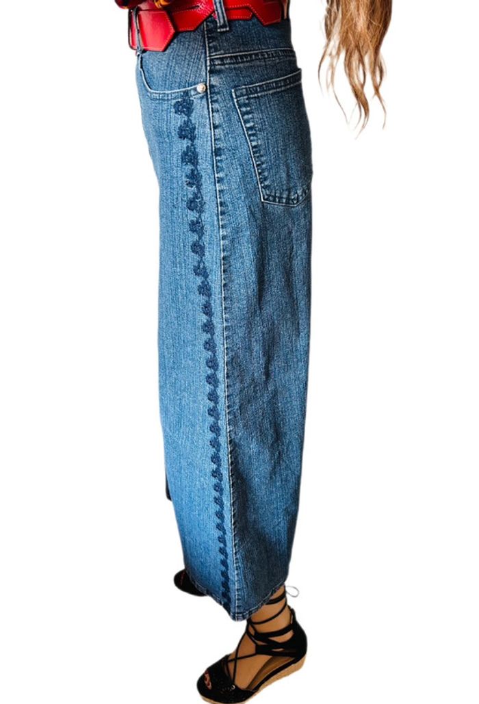 💙🌿Jupe en jean longue brodée bohème vintage 2000 long embroidered denim boho skirt🌿💙 - photo numéro 9
