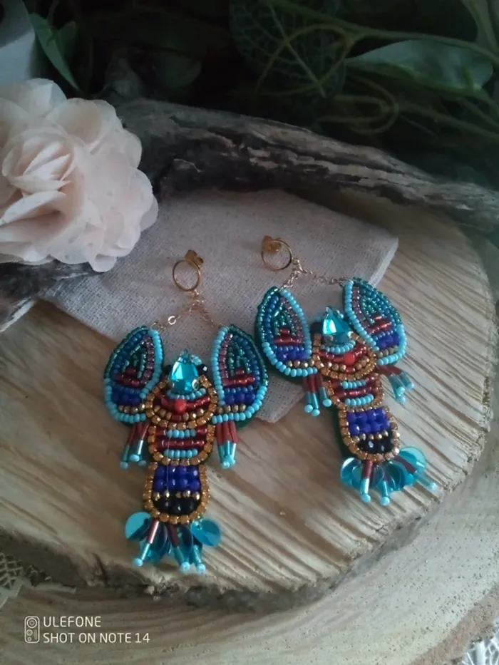 Boucles d'oreilles bohèmes homards Bleus