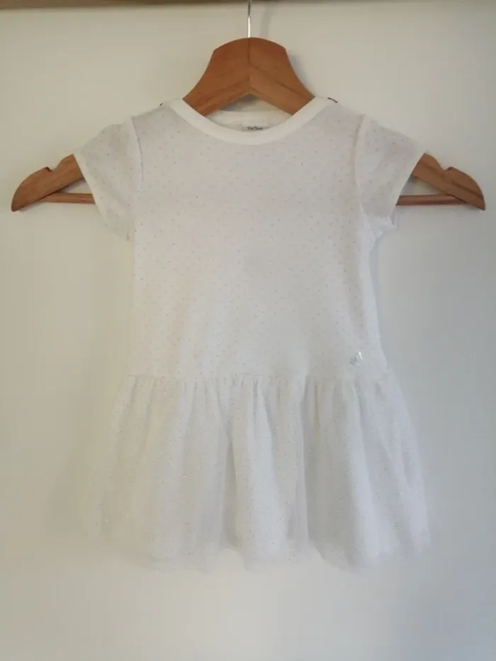 Robe ceremonie petit bateau blanche à pois argent