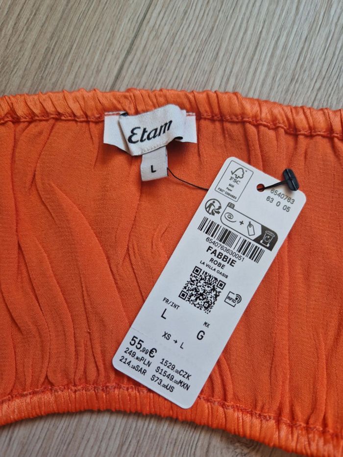 Robe midi orange vif de la marque etam, taille L, neuve avec étiquette - photo numéro 5