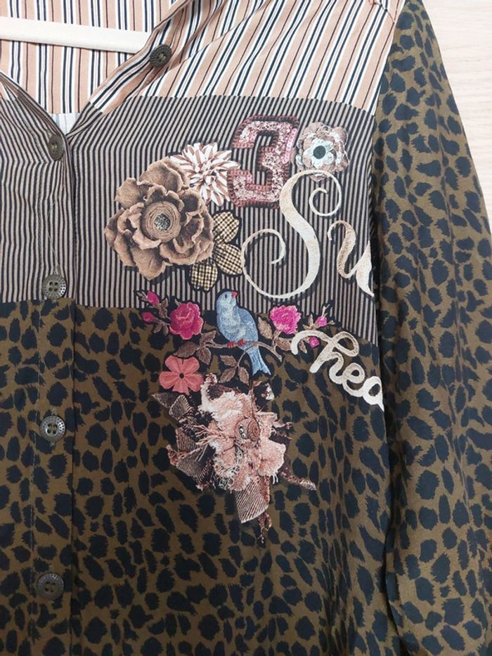 Robe à rayures leopard imprimé verte marron