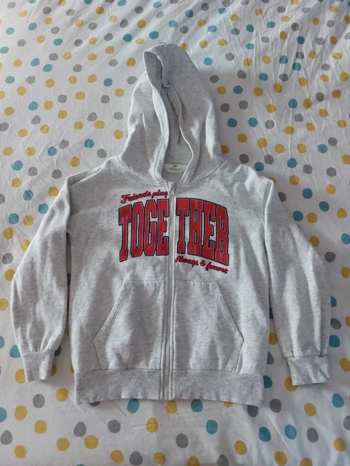 Sweat zippé à capuche gris clair 122/128