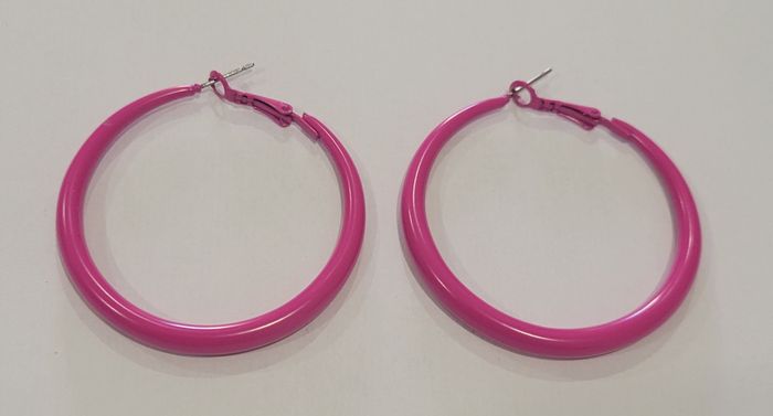 BOUCLES D'OREILLES ANNEAUX CREOLES ROSE FUSHIA SOIREE ANNEE 80 ! NEUF - photo numéro 4