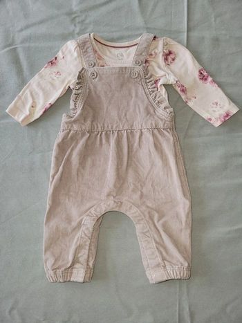 Ensemble salopette velour fleurs 3 mois fille
