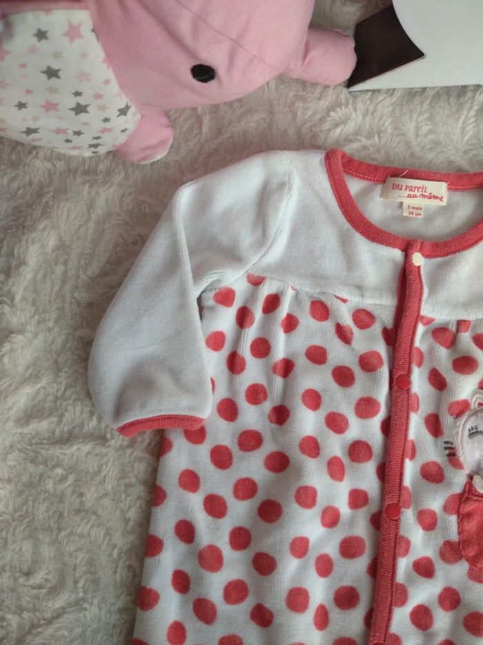 Pyjama grenouillère velours Fille 3 mois à pois et Chat Dpam - photo numéro 3