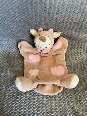 Doudou plat marionnette vache girafe beige rose papillon Bébé 9 BEBE9