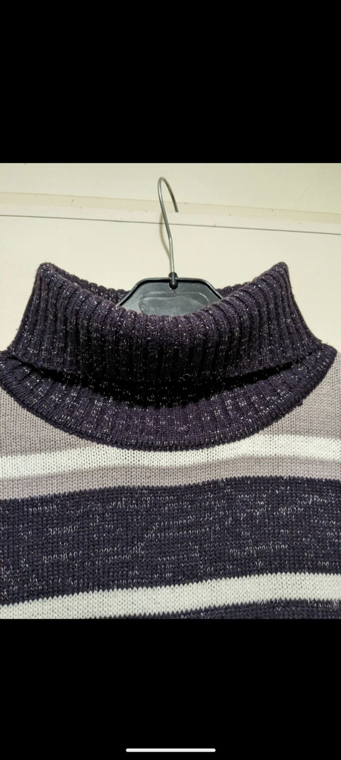 Pull col roulé vintage Women Only à rayures violet. Taille XL - photo numéro 7