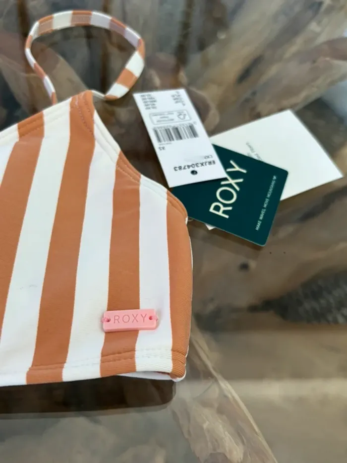 Haut de maillot de bain Roxy femme blanc rayé beige - photo numéro 4