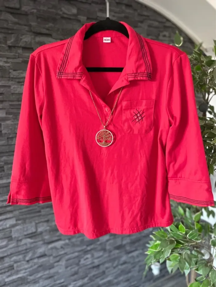 🛑Sublime chemise rouge col original – Taille 42/44 – Parfaite pour l’été TBE 🛑 - photo numéro 2