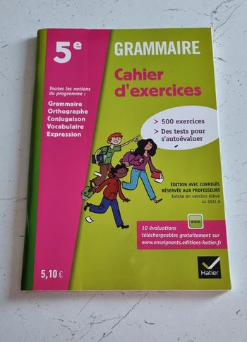 Cahier d'exercice de grammaire en 5e