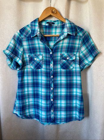 Chemisier carreaux madras turquoise 40 kiabi