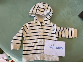 Sweat zippé à capuche rayé Kiabi - 12 mois