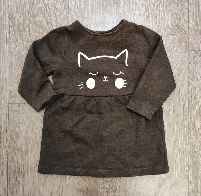 Robe chaude motif chat manches longues bébé 12 mois