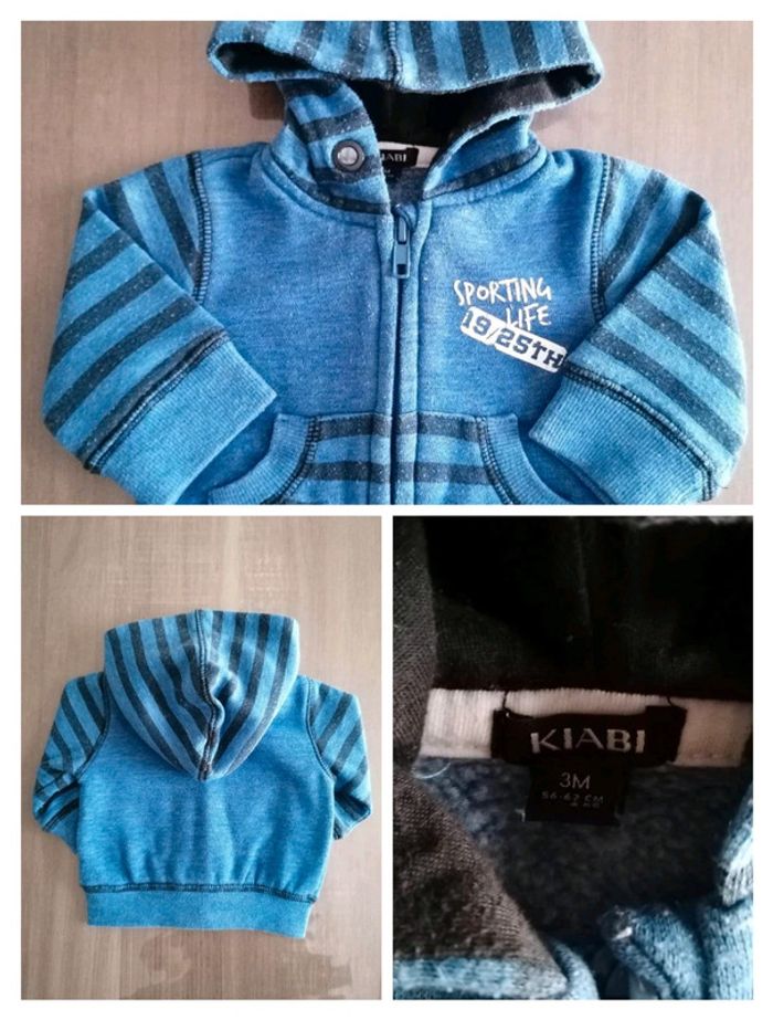 Gilet zippé à capuche bleu Kiabi 3 mois - photo numéro 2