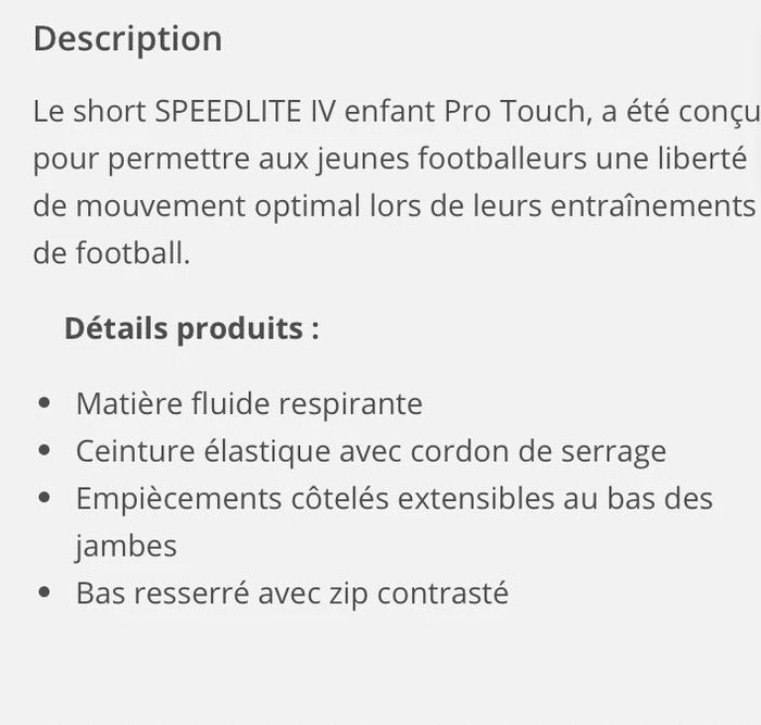 Pro touch - short de foot très léger 8/10ans - photo numéro 8