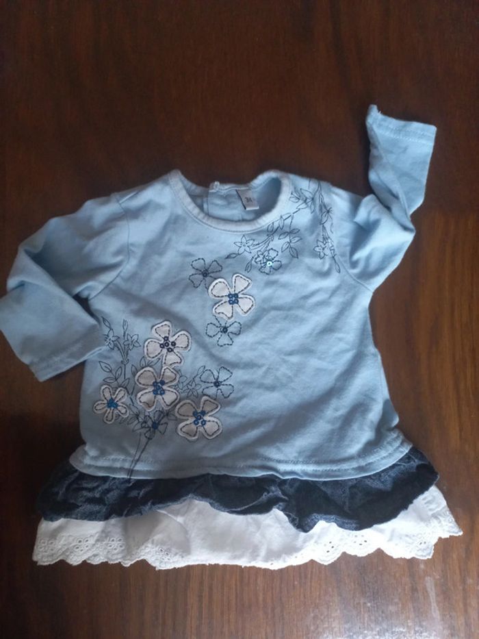 Robe bleue fleurie avec sequins 3mois