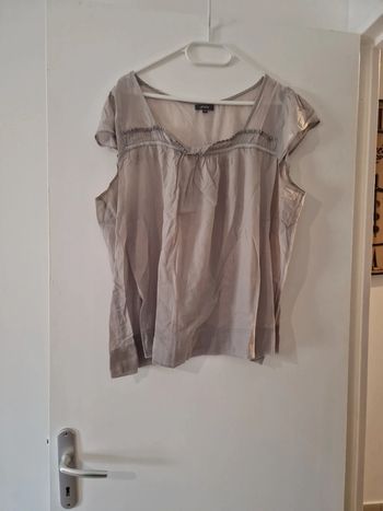 Débardeur femme manche courte gris clair 100% coton T46 TBE phildar