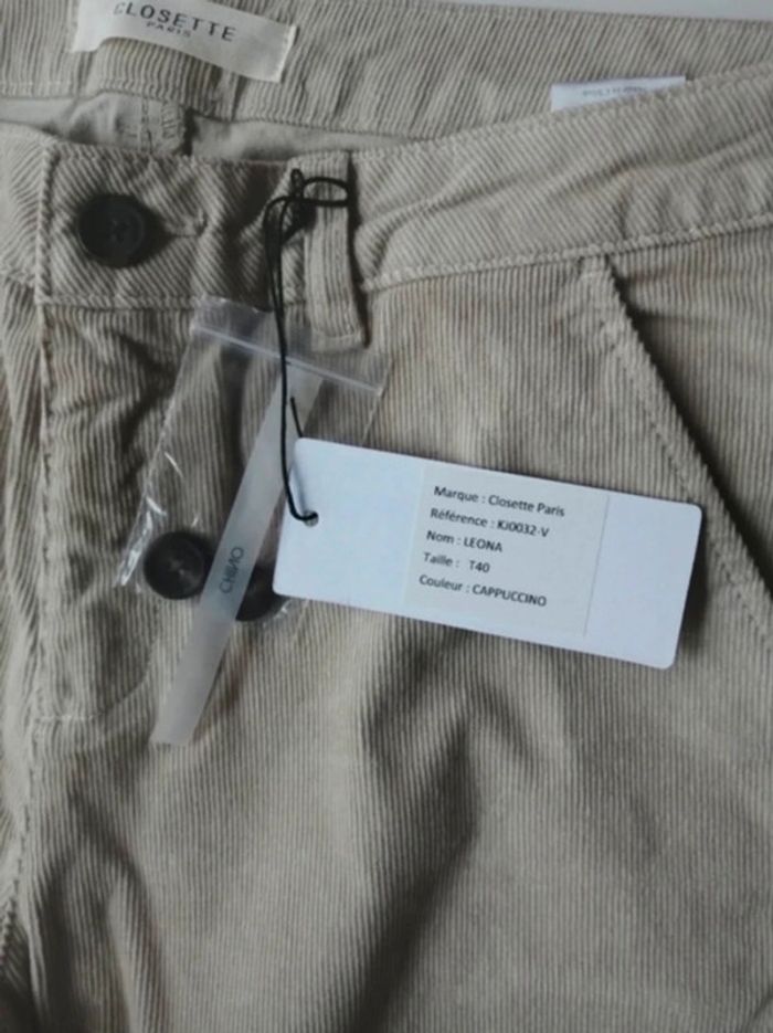 Pantalon chino en velours côtelé beige taille 40 Closette Paris - photo numéro 4