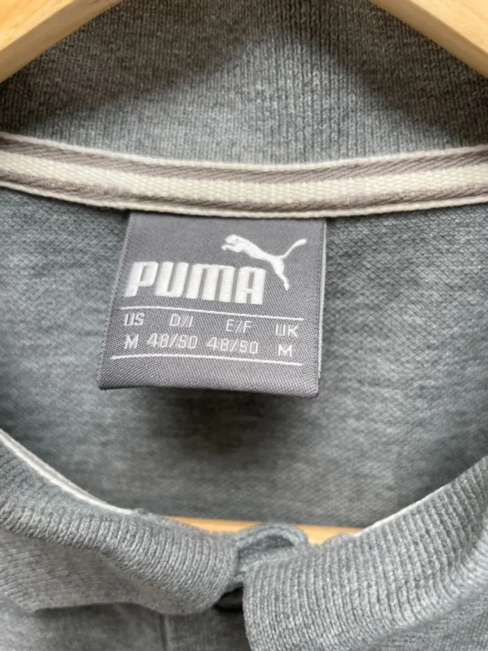 Puma grey tall long polo black embroided logo Mens M - photo numéro 5