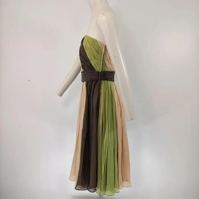 Robe bustier plissée Nougat London beige vert marron taille 38 cocktail été A100 - photo numéro 3
