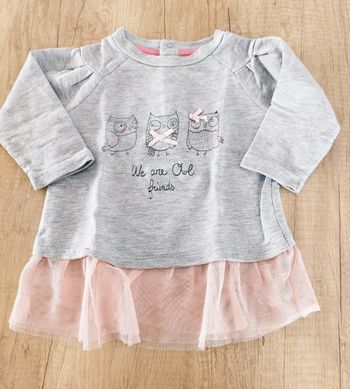 Pull tunique tulle fille gris taille 12 mois Tex