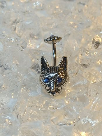  Piercing nombril chat tribal fleur yeux strass bleu 