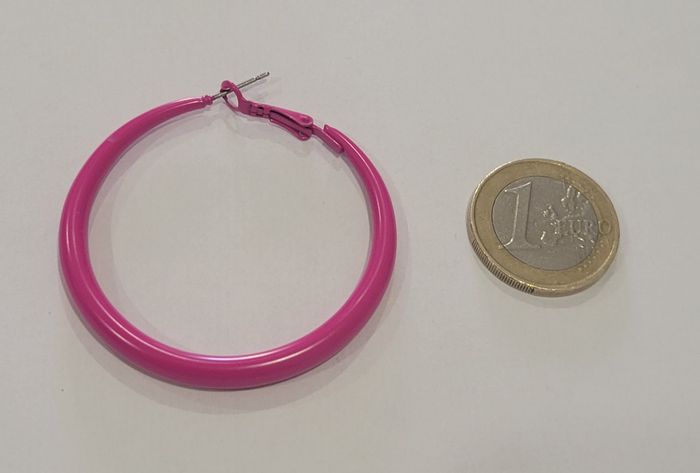 BOUCLES D'OREILLES ANNEAUX CREOLES ROSE FUSHIA SOIREE ANNEE 80 ! NEUF - photo numéro 3
