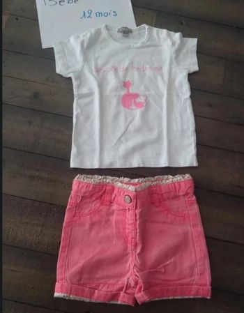 Short rose et t shirt Blanc été bébé fille 12 mois