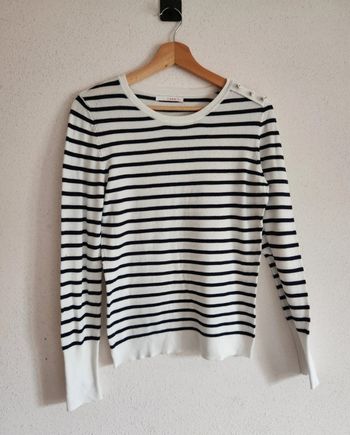 Pull femme M Camaïeu – marinière – blanc et bleu marine – très bon état