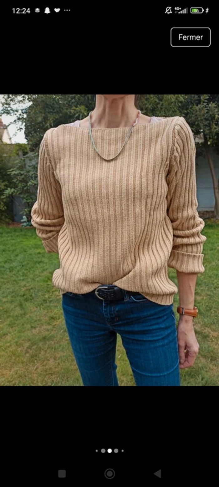 Pull beige taille m  38 côtelé marque sisley