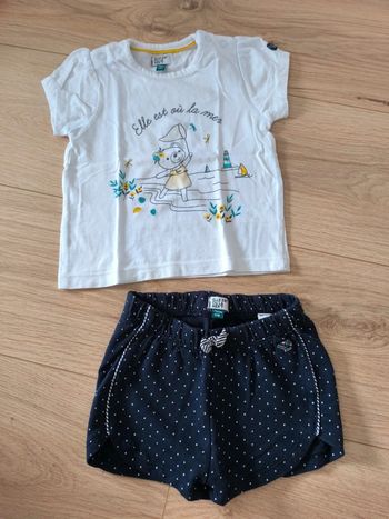 Ensemble t-shirt + short oursonne Elle est où la mer - Taille 12 mois-74cm
