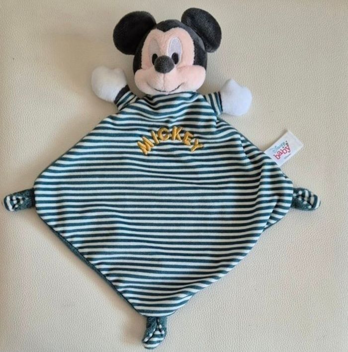 Doudou plat Mickey Brodé vert rayé - photo numéro 2