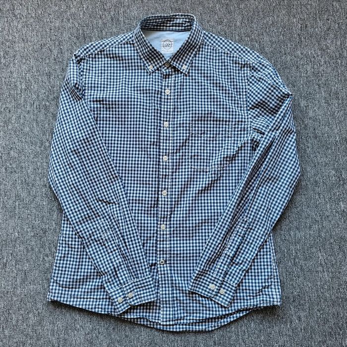 Chemise à carreaux LxM bleue et blanche manches longues col boutonné coupe ajustée taille M Coton - photo numéro 3