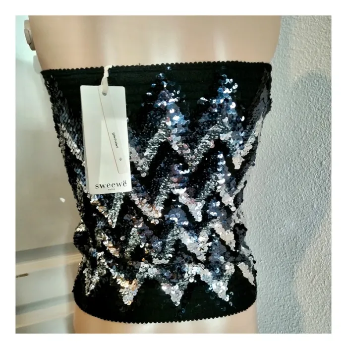 Top à sequins noir et argent Sweewë neuf - photo numéro 3