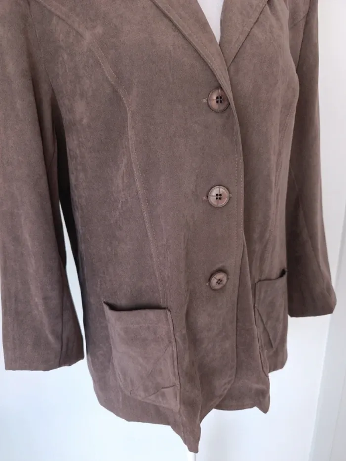 Blazer vintage marron effet suédine – Band’ à part – épaulettes – T. 40/42 - photo numéro 3