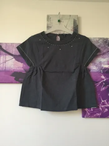 T shirt gris avec broderies 10 ans
