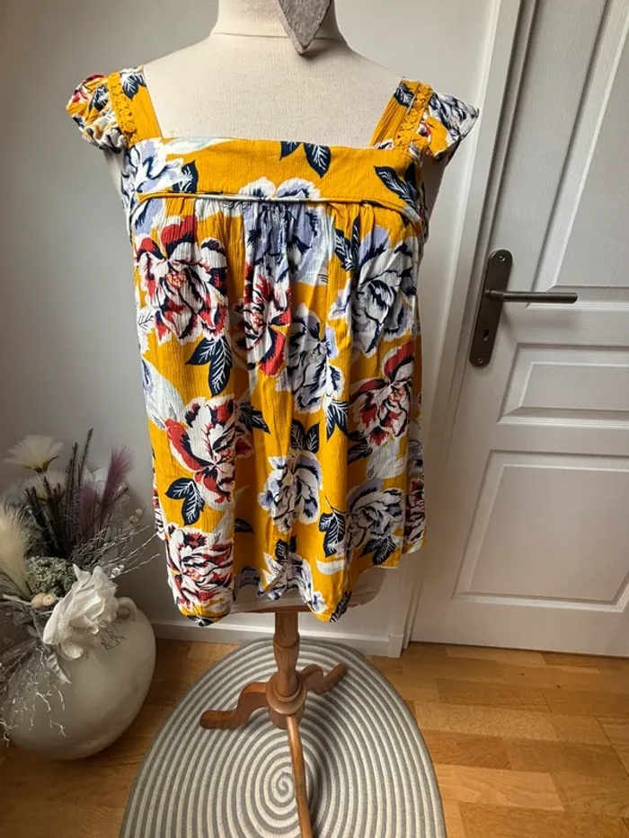 💛 magnifique Top estival jaune fleuri - Promod - T36 - photo numéro 5