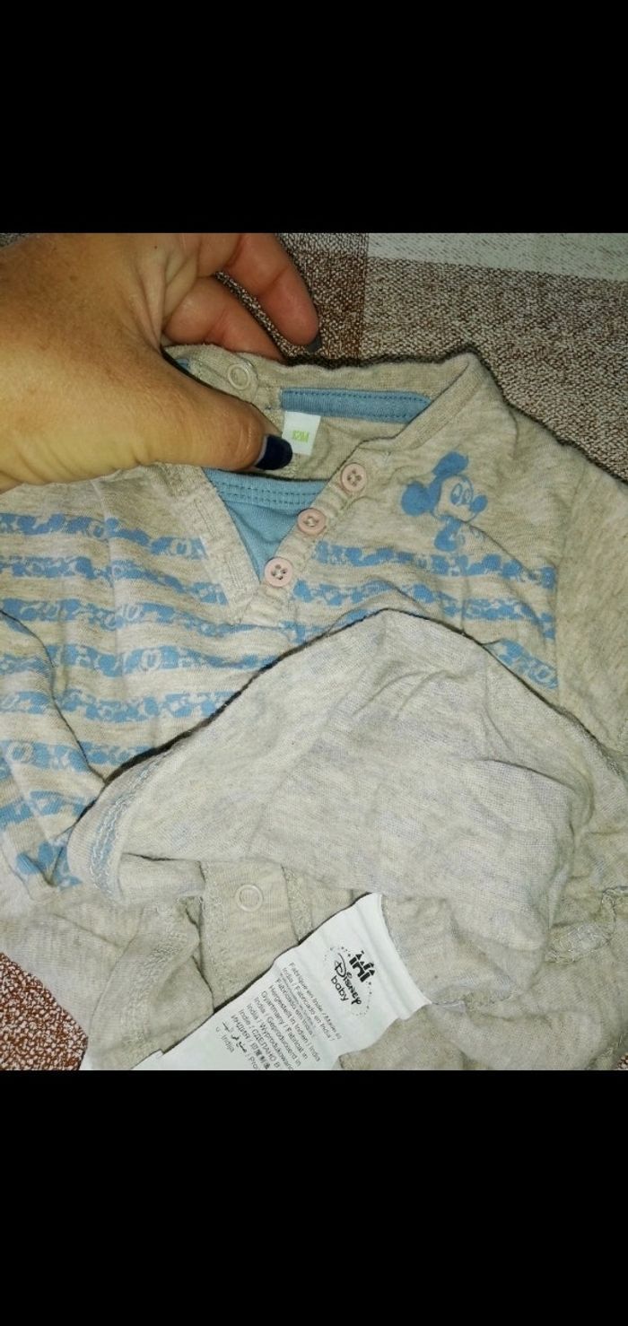 Tee shirt 12 mois manches longues rayé bleu/beige Disney Mickey - photo numéro 2