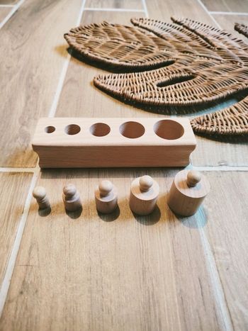 👶Jeu perception dimensionnelle - Bloc cylindres /poids en bois Montessori
