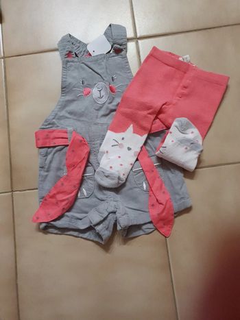 Short salopette velour, avec son colant 3 mois