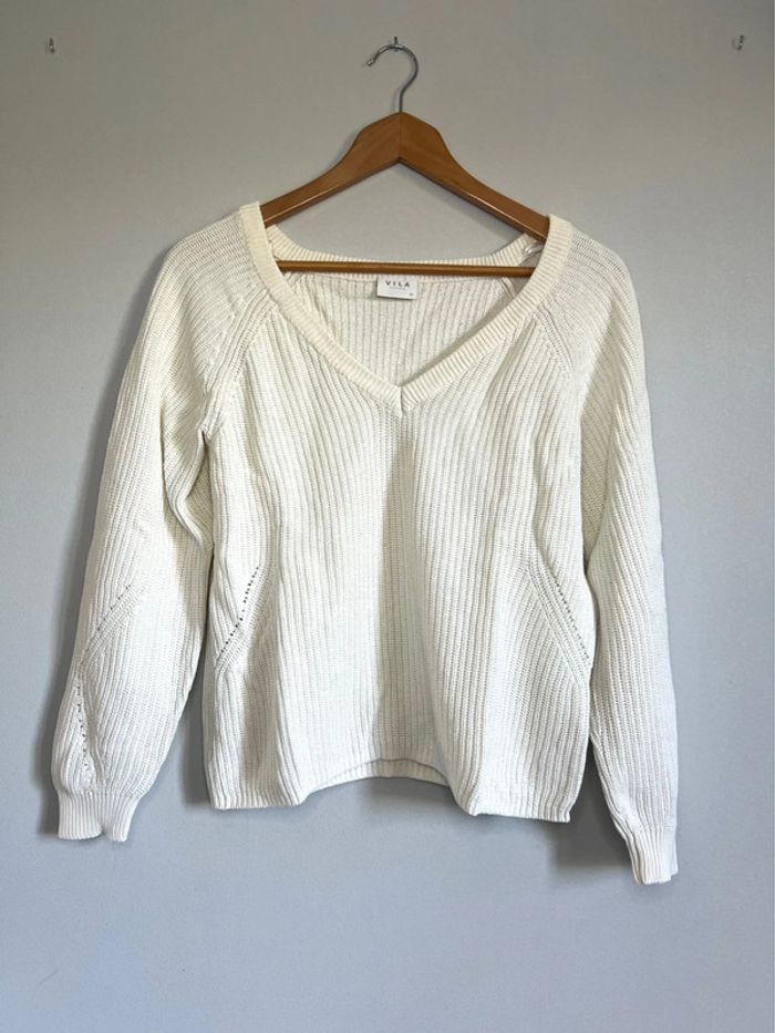 Pull col V Vila blanc crème