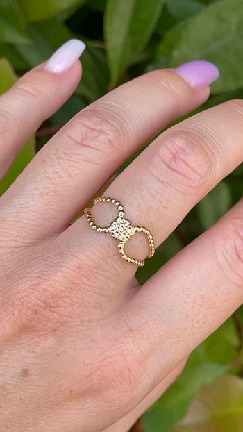 Bague avec strass réglable en acier inoxydable (acier chirurgical) et hypoallergénique dorée