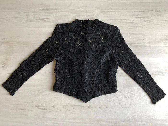 AN12:Haut en dentelle vintage noir chiné blanc T38/40 - photo numéro 3