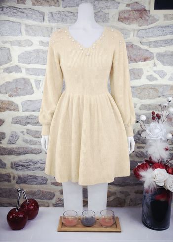 Robe pull en tricot maille côtelée crème Femme taille 52 marque Asos 🪷 