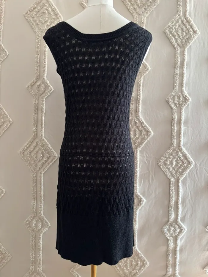 Robe noire ajourée à paillettes discrètes – maille stretch – taille L boho crochet - photo numéro 7